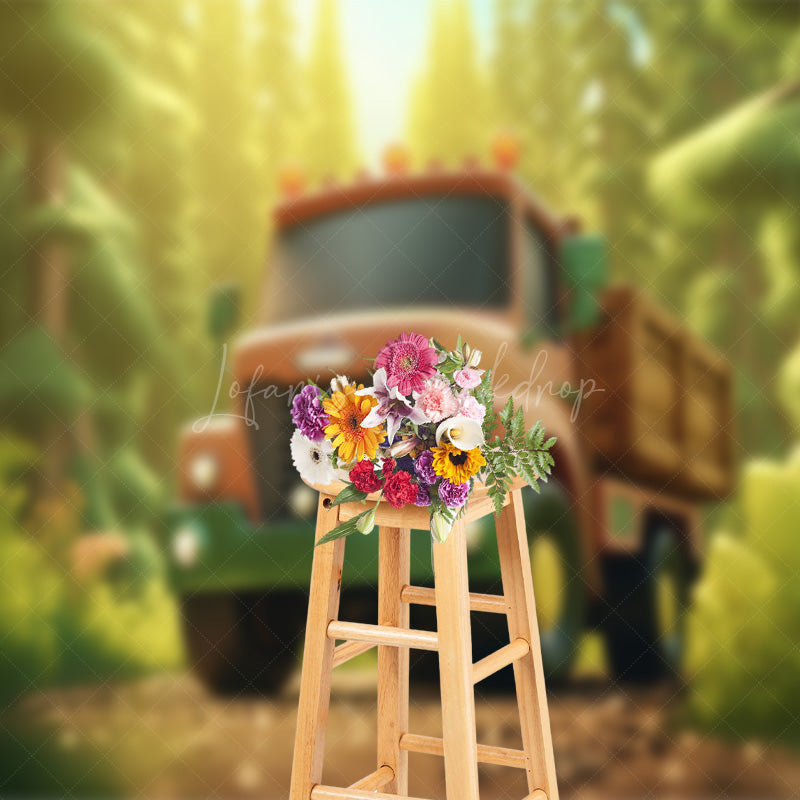 Lofaris Cartoon Truck Forest Jungle Spring Photo Backdrop