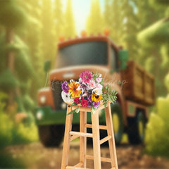 Lofaris Cartoon Truck Forest Jungle Spring Photo Backdrop