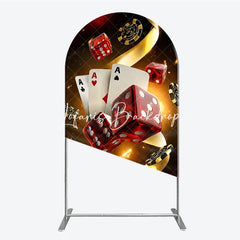 Lofaris Casino Las Vegas Theme Round Top Arch Backdrop Red Dice and Golden Poker Chips Birthday Party Decoration