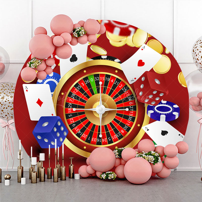 Lofaris Casino Night Round Backdrop for Birthday Party Las Vegas Poker and Roulette Theme Adult Game Decor