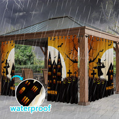 Lofaris Castle Moon Bat Waterproof Printed Outdoor Curtains