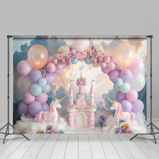 Lofaris Castle Unicorn Paradise Balloon Photography Backdrop