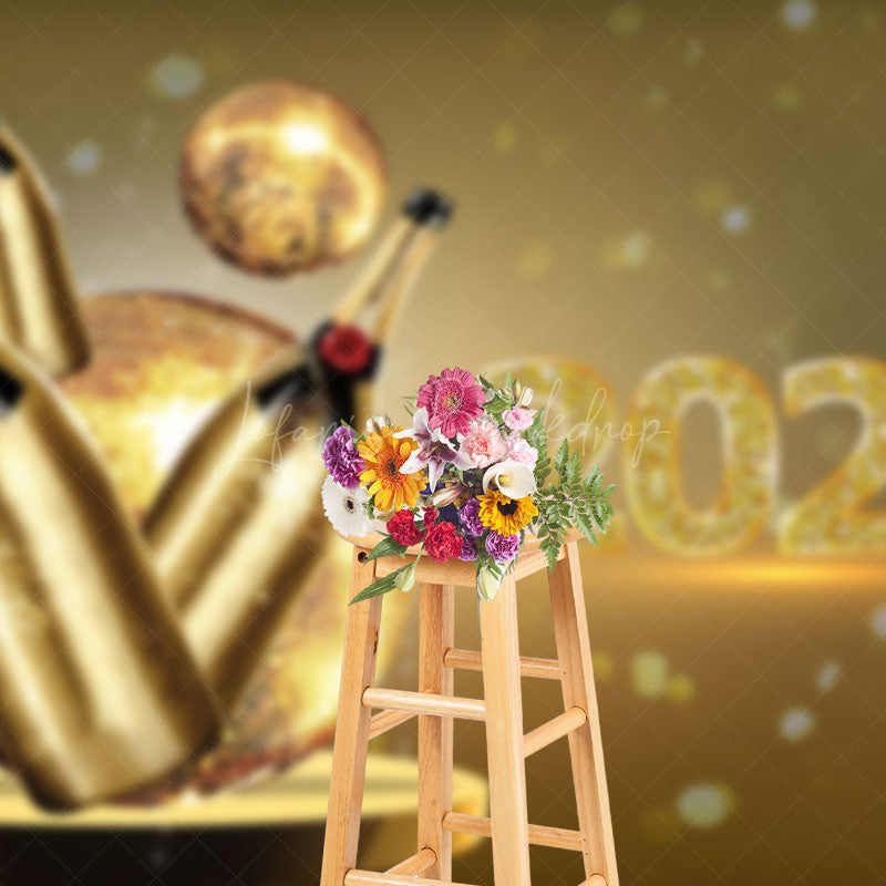 Lofaris Celebratory 2025 New Year Bowling Ribbon Backdrop