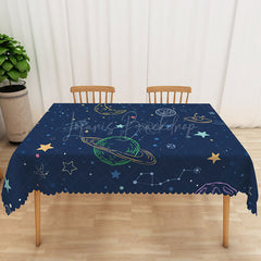 Lofaris Celestial Galaxy Tablecloth in Navy Blue with Stars and Planets for Space Themed Birthday or Nursery Decor