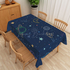 Lofaris Celestial Galaxy Tablecloth in Navy Blue with Stars and Planets for Space Themed Birthday or Nursery Decor