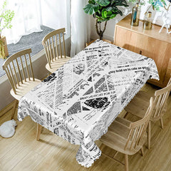 Lofaris Chaotic Black and White Newspaper Rectangle Tablecloth Abstract Text Pattern Modern Industrial Dining Decor