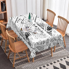 Lofaris Chaotic Black and White Newspaper Rectangle Tablecloth Abstract Text Pattern Modern Industrial Dining Decor
