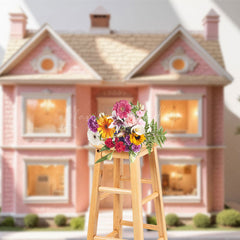 Lofaris Charm Pink House Model Garden Path Sunlit Backdrop