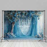 Lofaris Charming Blue Curtain Floral Wedding Photo Backdrop