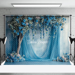 Lofaris Charming Blue Curtain Floral Wedding Photo Backdrop