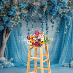 Lofaris Charming Blue Curtain Floral Wedding Photo Backdrop