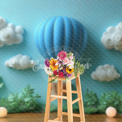 Lofaris Charming Blue Hot Air Balloon Birthday Backdrop