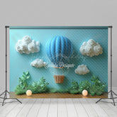 Lofaris Charming Blue Hot Air Balloon Birthday Backdrop