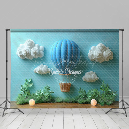 Lofaris Charming Blue Hot Air Balloon Birthday Backdrop