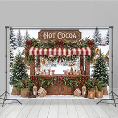Lofaris Charming Hot Cocoa Stand Holiday Backdrop with Snowy Winter Scene Gingerbread Houses and Christmas Decor