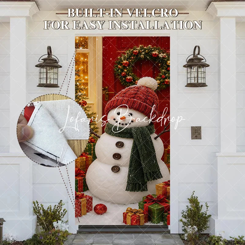 Lofaris Charming Snowman with Red Knitted Hat and Green Scarf Christmas Door Cover Winter Holiday Party Decoration