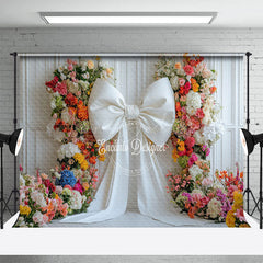 Lofaris Charming White Bow Color Floral Wedding Backdrop