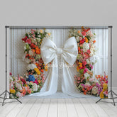 Lofaris Charming White Bow Color Floral Wedding Backdrop