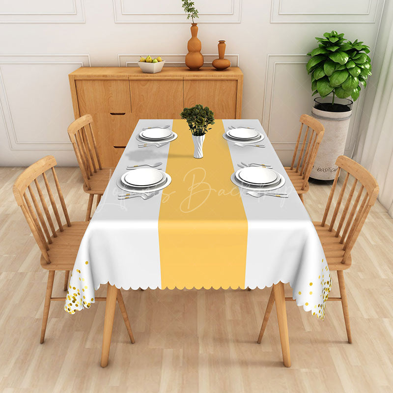Lofaris Cheerful Polka Dot Tablecloth with Yellow and Gold Dots on White for Birthday Party or Summer Decor