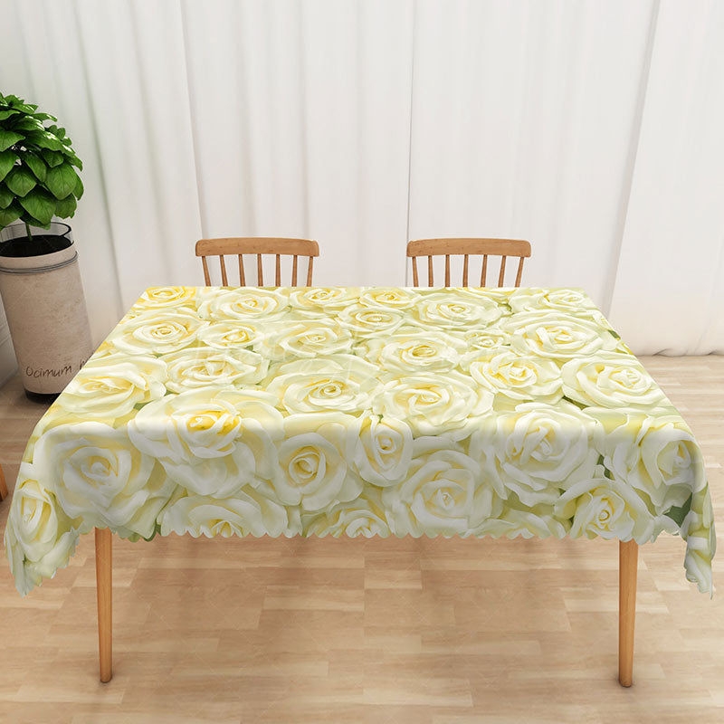 Lofaris Cheerful Yellow Floral Rectangle Tablecloth with Blooming Flowers for Spring and Summer Garden Parties