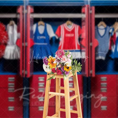 Lofaris Cheerleader Locker Room Sports Photography Backdrop Red Blue Uniform Pom School Spirit Background