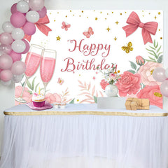 Lofaris Cheers To Birthday Bows Floral Backdrop