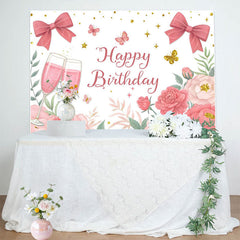 Lofaris Cheers To Birthday Bows Floral Backdrop