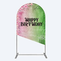 Lofaris Cherry Blossoms and Magic Castle Arch Backdrop Happy Birthday Princess Party Decoration