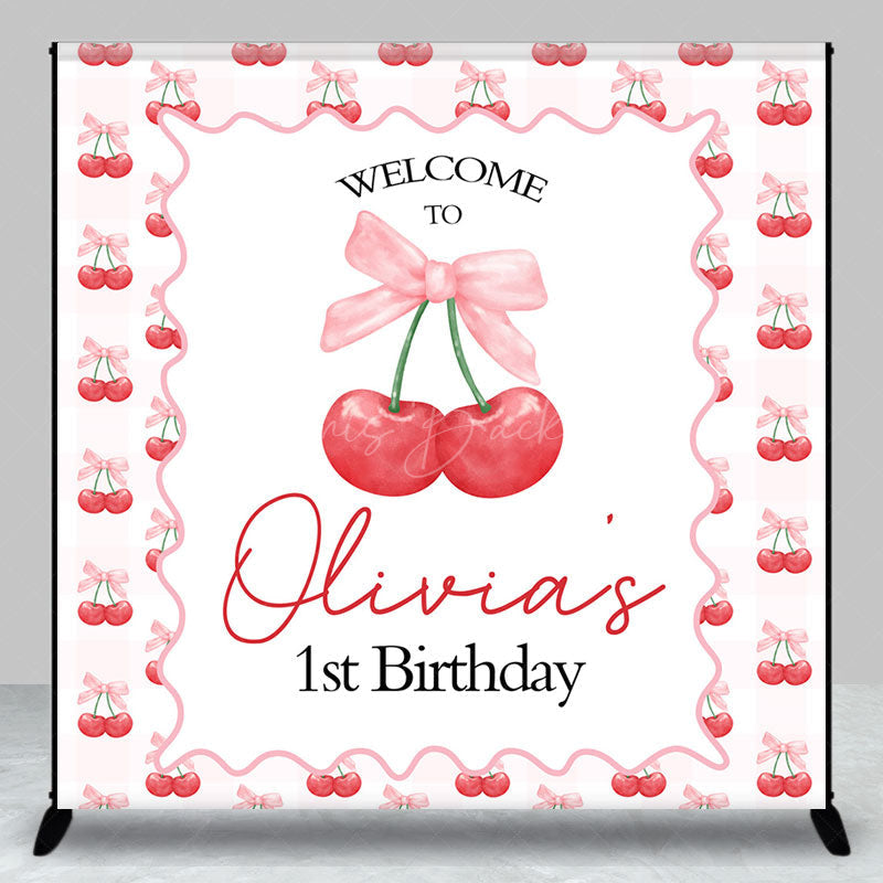 Lofaris Cherry Bow Tie Custom Name 1st Birthday Backdrop