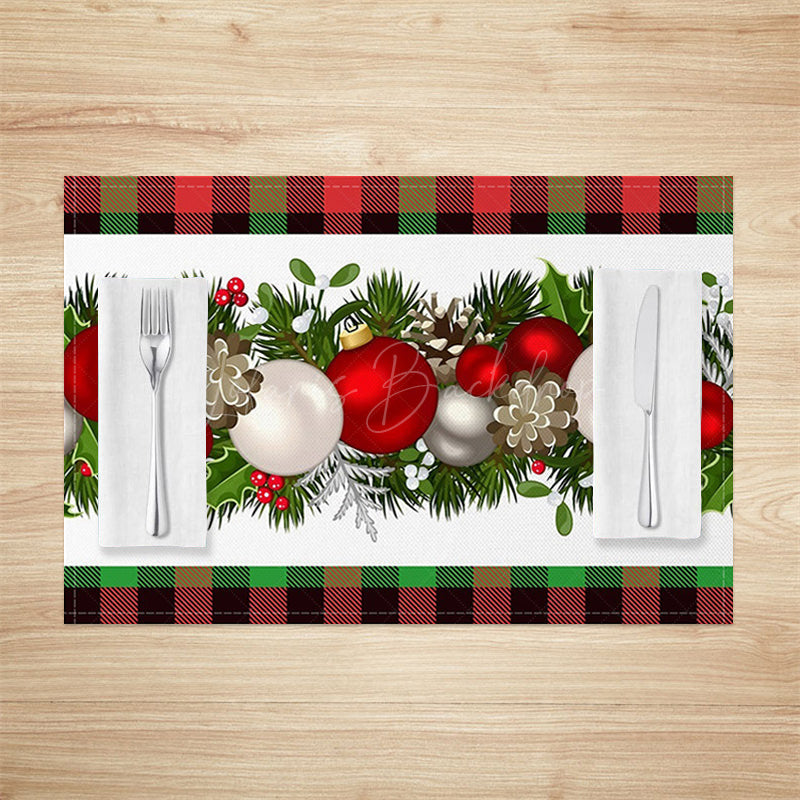 Lofaris Cherry Leaves Bauble Plaid Xmas Set Of 4 Placemats