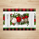 Lofaris Cherry Leaves Bauble Plaid Xmas Set Of 4 Placemats