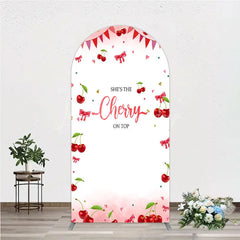Lofaris Cherry Theme Arch Backdrop Pink Watercolor Fruit Red Bows Background She Is The On Top Baby Shower Cover