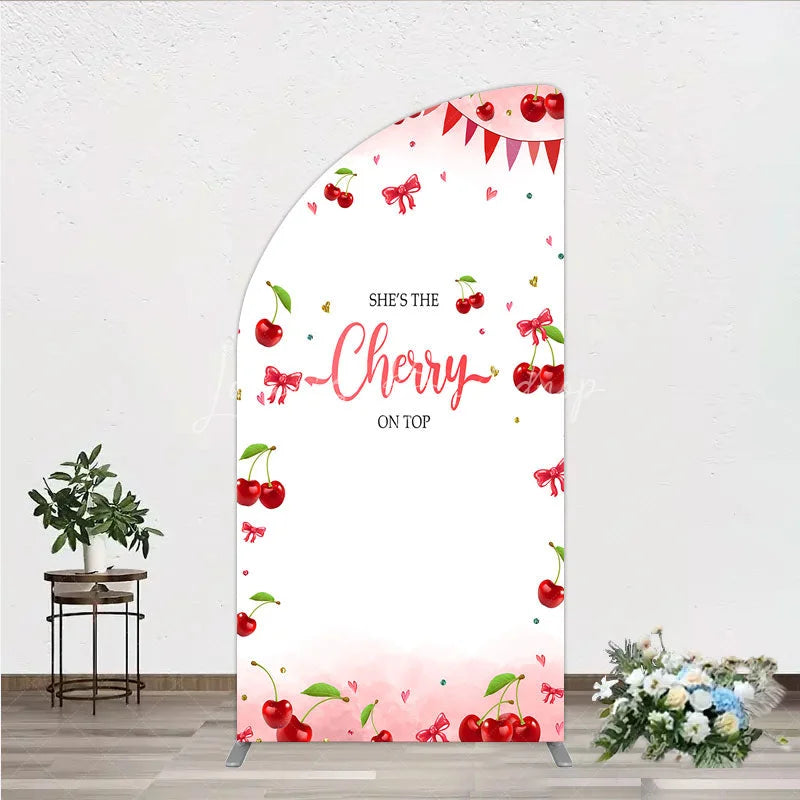 Lofaris Cherry Theme Half Moon Arch Backdrop Pink Watercolor Fruit Red Bows Background She Is The On Top Baby Shower Cover