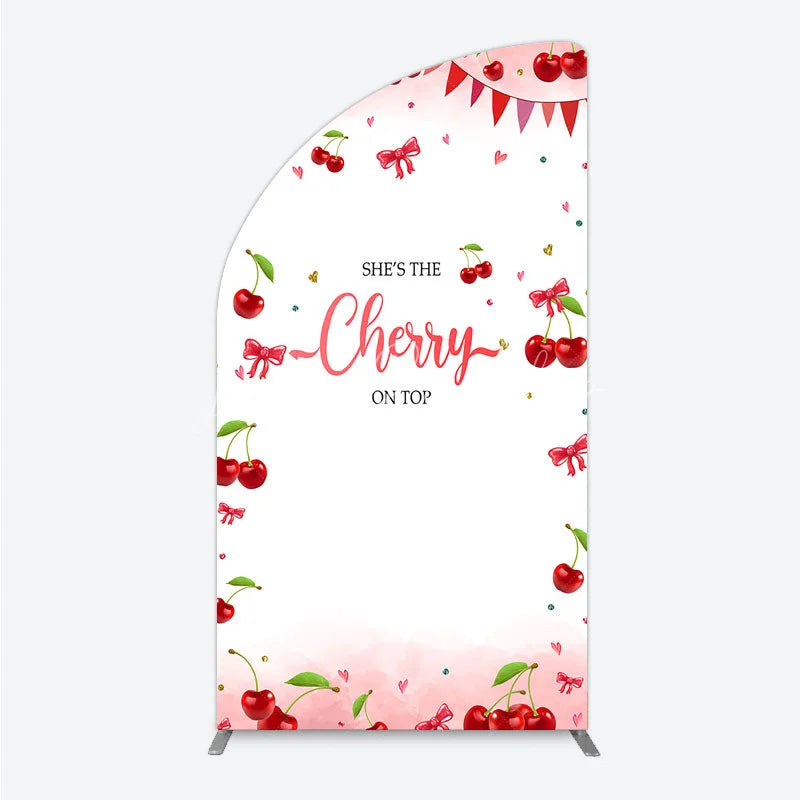 Lofaris Cherry Theme Half Moon Arch Backdrop Pink Watercolor Fruit Red Bows Background She Is The On Top Baby Shower Cover