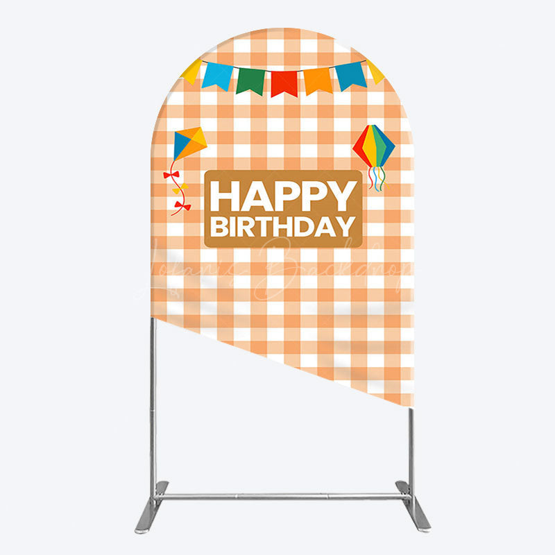 Lofaris Chessboard Pattern Kite Happy Birthday Arch Backdrop