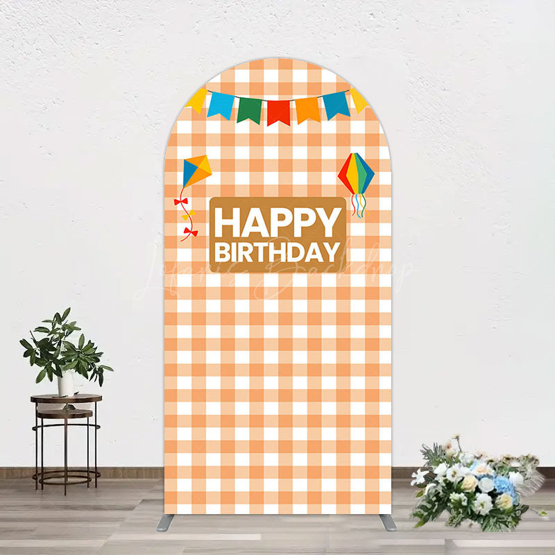 Lofaris Chessboard Pattern Kite Happy Birthday Arch Backdrop