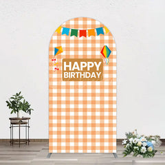 Lofaris Chessboard Pattern Kite Happy Birthday Arch Backdrop