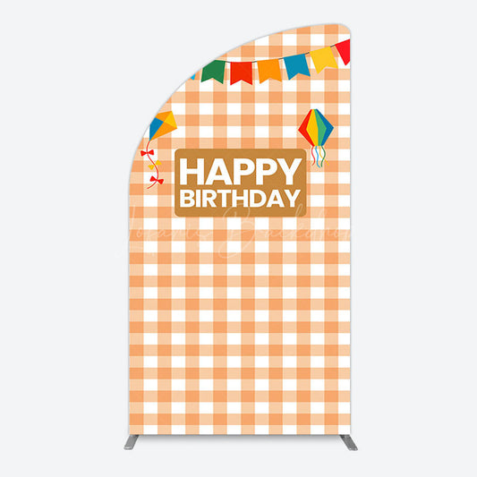 Lofaris Chessboard Pattern Kite Happy Birthday Half Moon Arch Backdrop