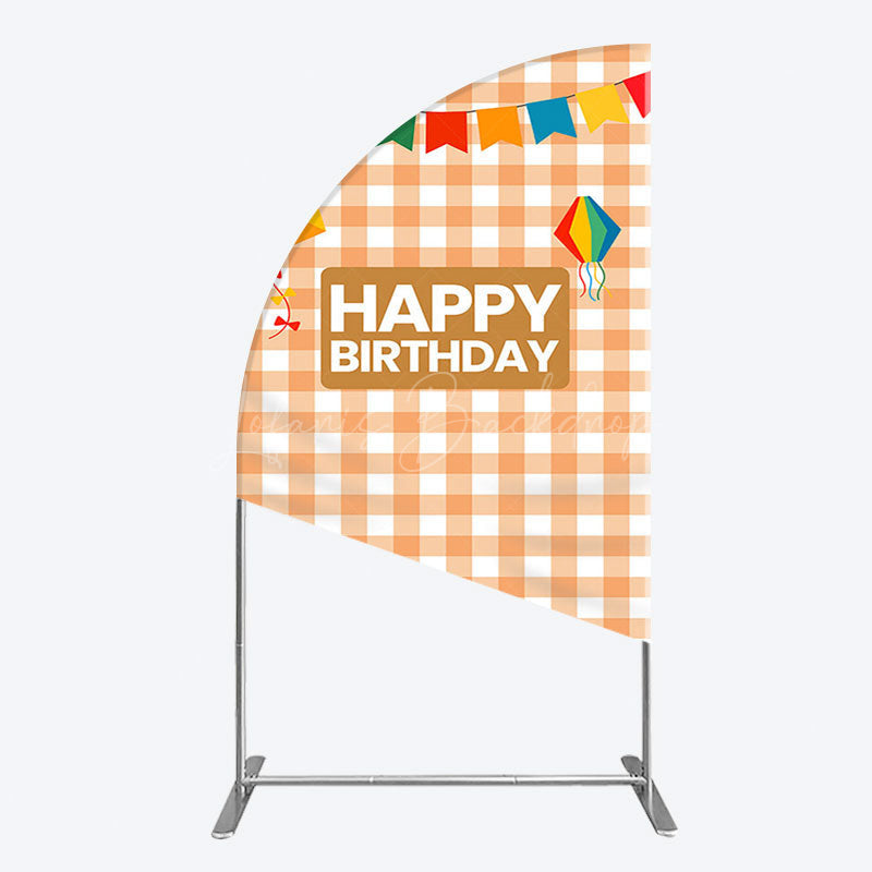 Lofaris Chessboard Pattern Kite Happy Birthday Half Moon Arch Backdrop
