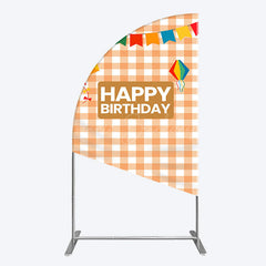 Lofaris Chessboard Pattern Kite Happy Birthday Half Moon Arch Backdrop