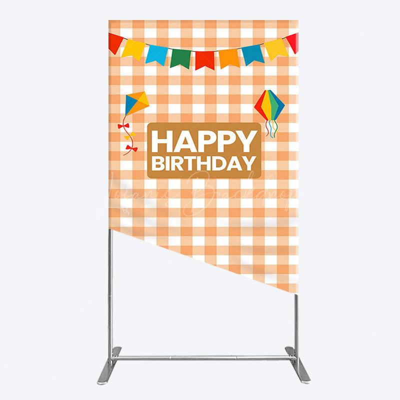 Lofaris Chessboard Pattern Kite Happy Birthday Rectangle Backdrop