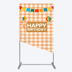 Lofaris Chessboard Pattern Kite Happy Birthday Rectangle Backdrop