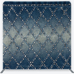 Lofaris Chic Blue Denim Texture Square Double-Sided Backdrop Diamond Pattern with Sparkling Silver Studs for Stylish Photos