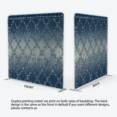 Lofaris Chic Blue Denim Texture Square Double-Sided Backdrop Diamond Pattern with Sparkling Silver Studs for Stylish Photos