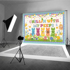Lofaris Chillin With My Peeps Backdrop Funny Bunnies with Glasses and Hats Background Easter Party Decorations for Kids