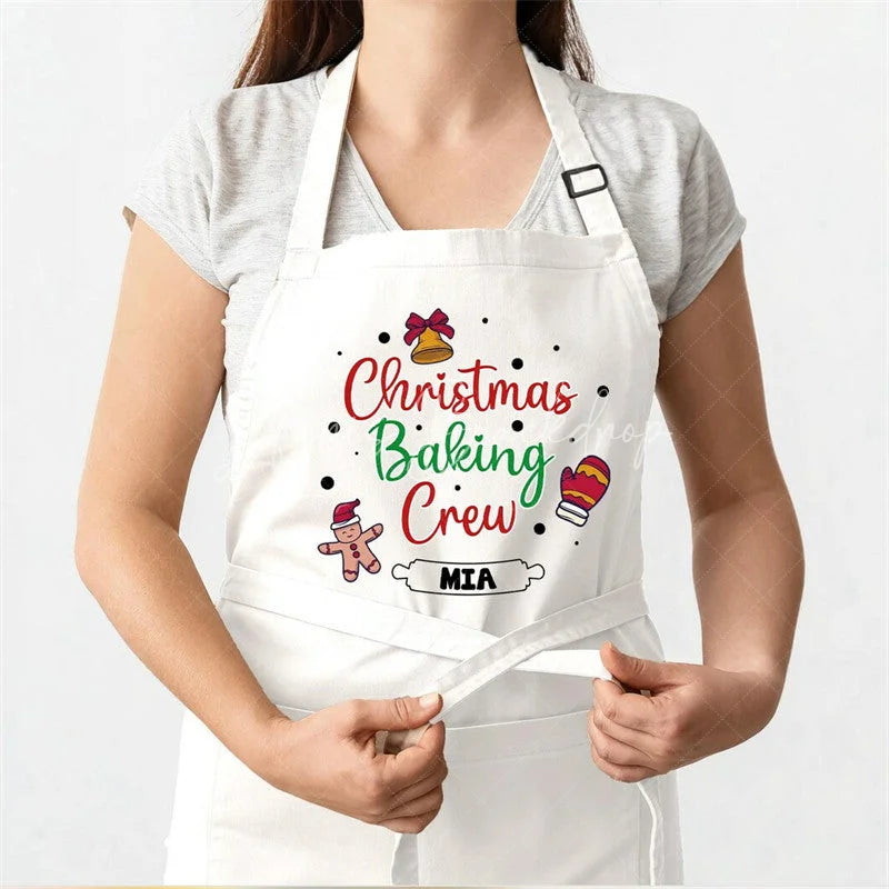 Lofaris Christmas Baking Crew Custom Apron Personalized Text Kitchen Wear Festive Team Gift for Holiday