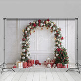 Lofaris Christmas Balloon Arch Backdrop Red Gold Silver Ornaments Decor White Wall Holiday Party Photo Props