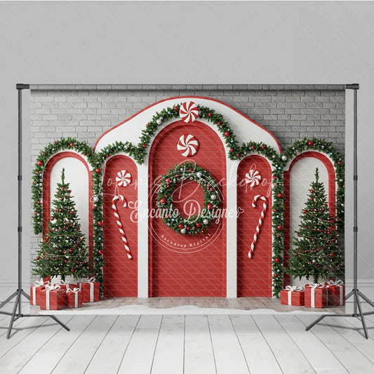 Lofaris Christmas Candy Cane Archway Photography Backdrop Red and White Peppermint Theme Holiday Party Photo Booth Decor