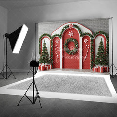 Lofaris Christmas Candy Cane Archway Photography Backdrop Red and White Peppermint Theme Holiday Party Photo Booth Decor