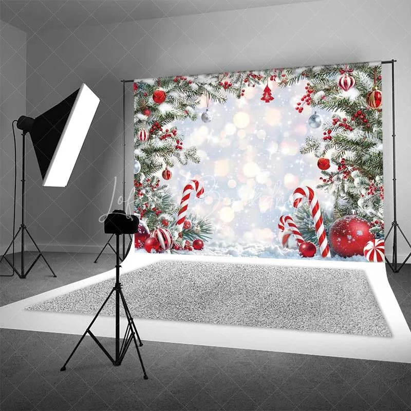 Lofaris Christmas Candy Cane Backdrop Winter Snow Pine Tree Branch Photography Background